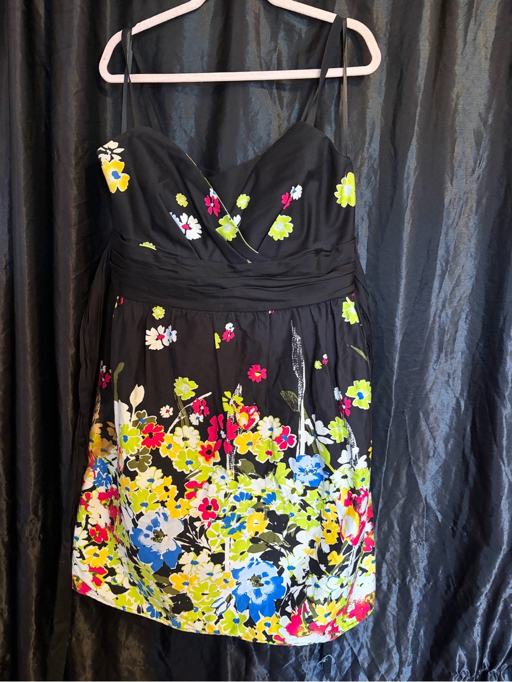 torrid Black Floral Sweetheart Mini Dress with Neon Accents